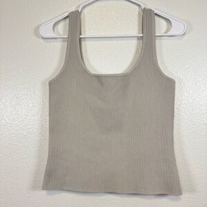 Open Edit Luxe Sculpt Rib Tank Stylish Top - Taupe -Size Large